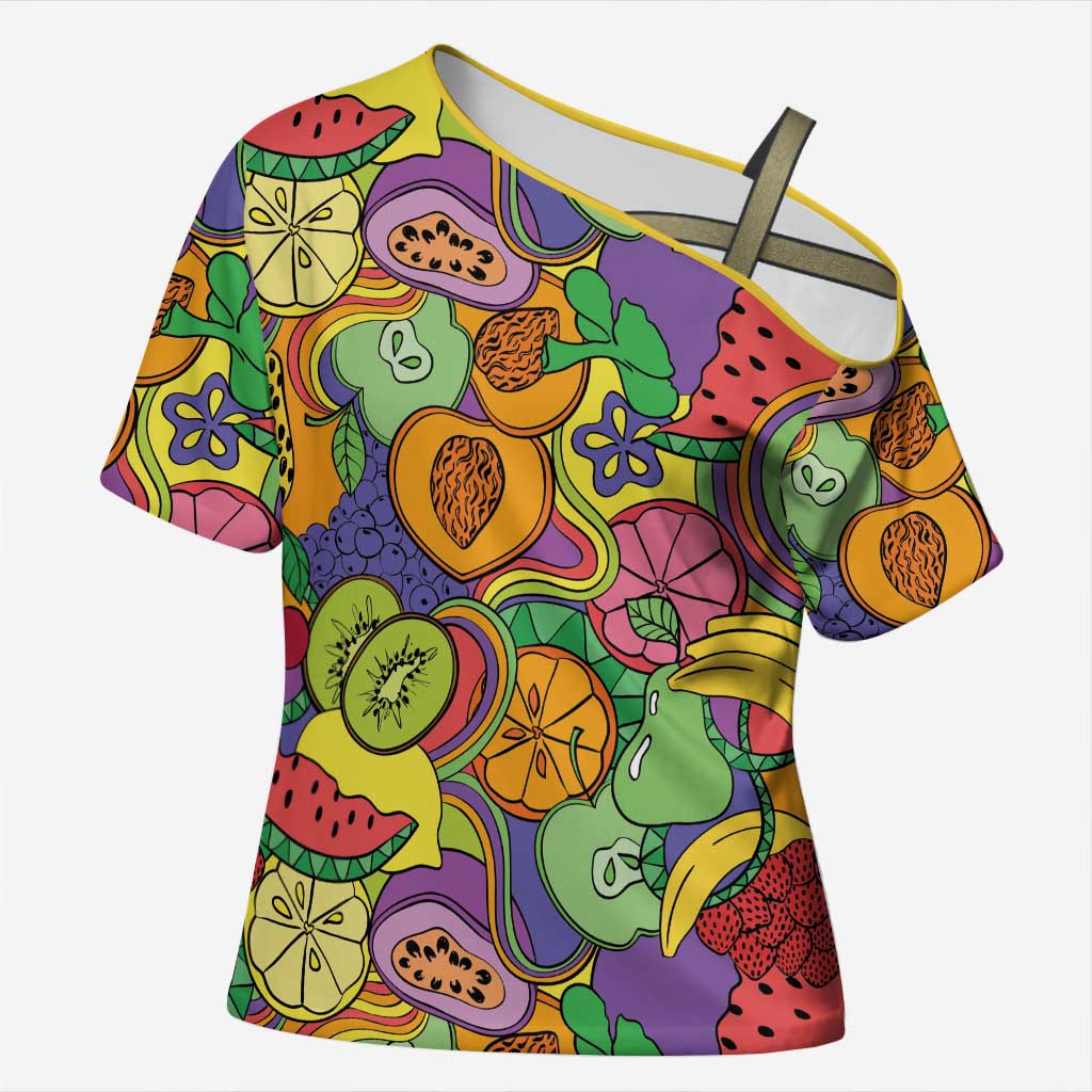 Hawaii Fruits Hippie Style Cross Shoulder Shirt Vibrant Colorful