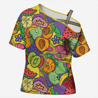 Hawaii Fruits Hippie Style Cross Shoulder Shirt Vibrant Colorful