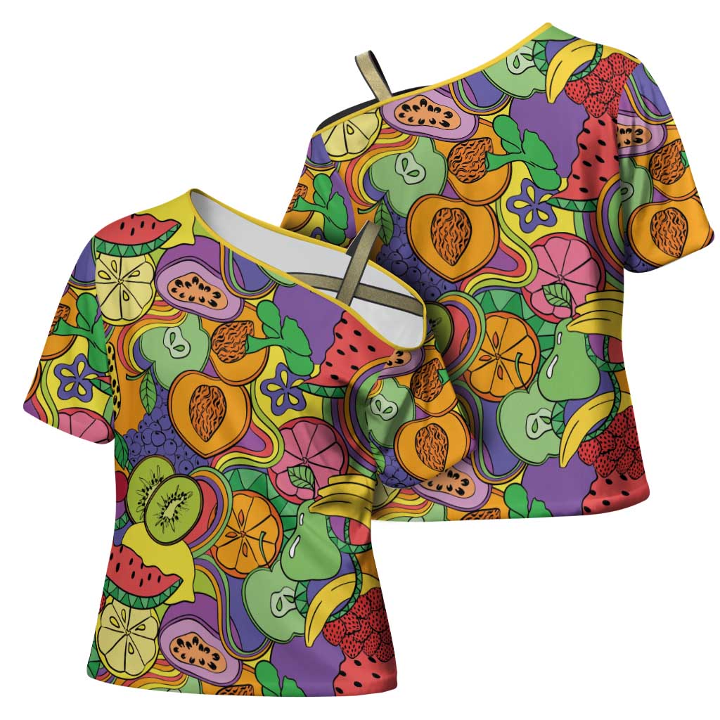 Hawaii Fruits Hippie Style Cross Shoulder Shirt Vibrant Colorful