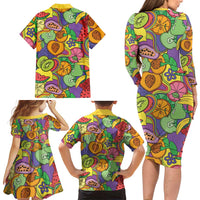 Hawaii Fruits Hippie Style Family Matching Long Sleeve Bodycon Dress and Hawaiian Shirt Vibrant Colorful LT01 - Polynesian Pride