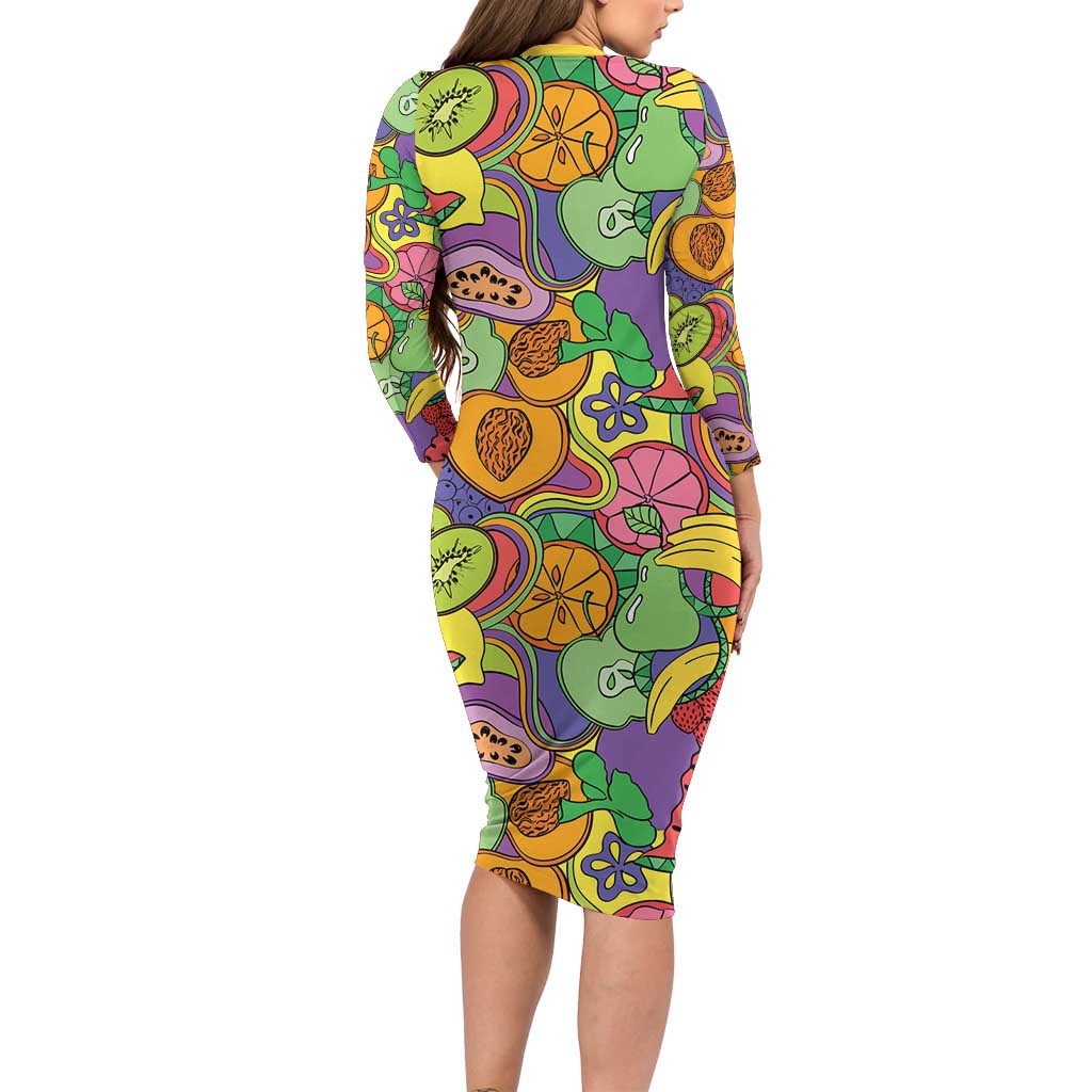 Hawaii Fruits Hippie Style Family Matching Long Sleeve Bodycon Dress and Hawaiian Shirt Vibrant Colorful LT01 - Polynesian Pride