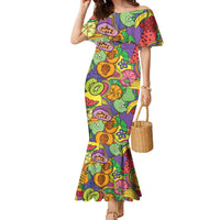 Hawaii Fruits Hippie Style Family Matching Mermaid Dress and Hawaiian Shirt Vibrant Colorful LT01 Mom's Dress Multicolor - Polynesian Pride
