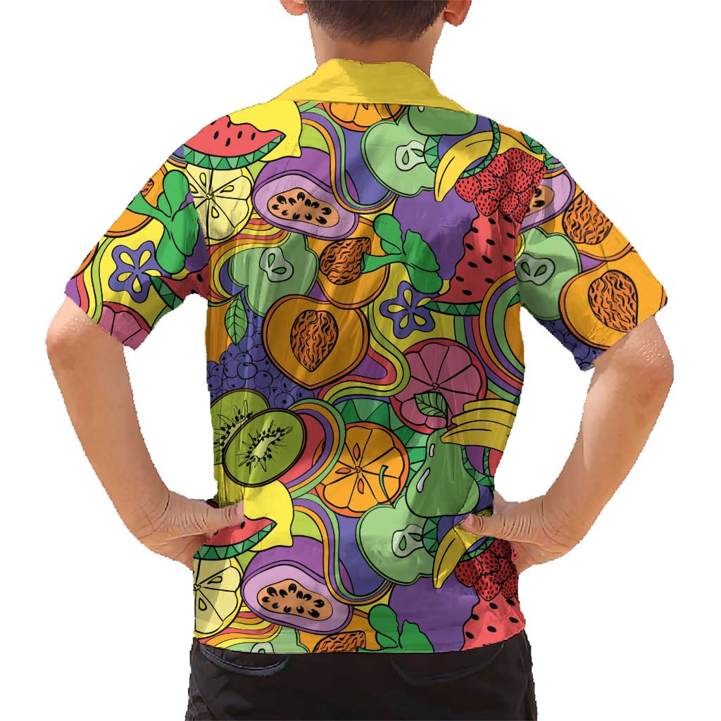 Hawaii Fruits Hippie Style Family Matching Off The Shoulder Long Sleeve Dress and Hawaiian Shirt Vibrant Colorful LT01 - Polynesian Pride