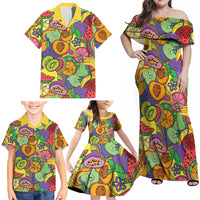 Hawaii Fruits Hippie Style Family Matching Off Shoulder Maxi Dress and Hawaiian Shirt Vibrant Colorful LT01 - Polynesian Pride