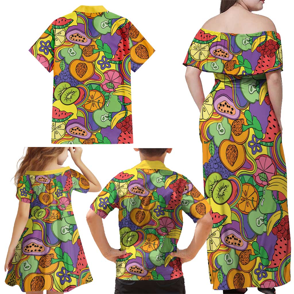 Hawaii Fruits Hippie Style Family Matching Off Shoulder Maxi Dress and Hawaiian Shirt Vibrant Colorful LT01 - Polynesian Pride