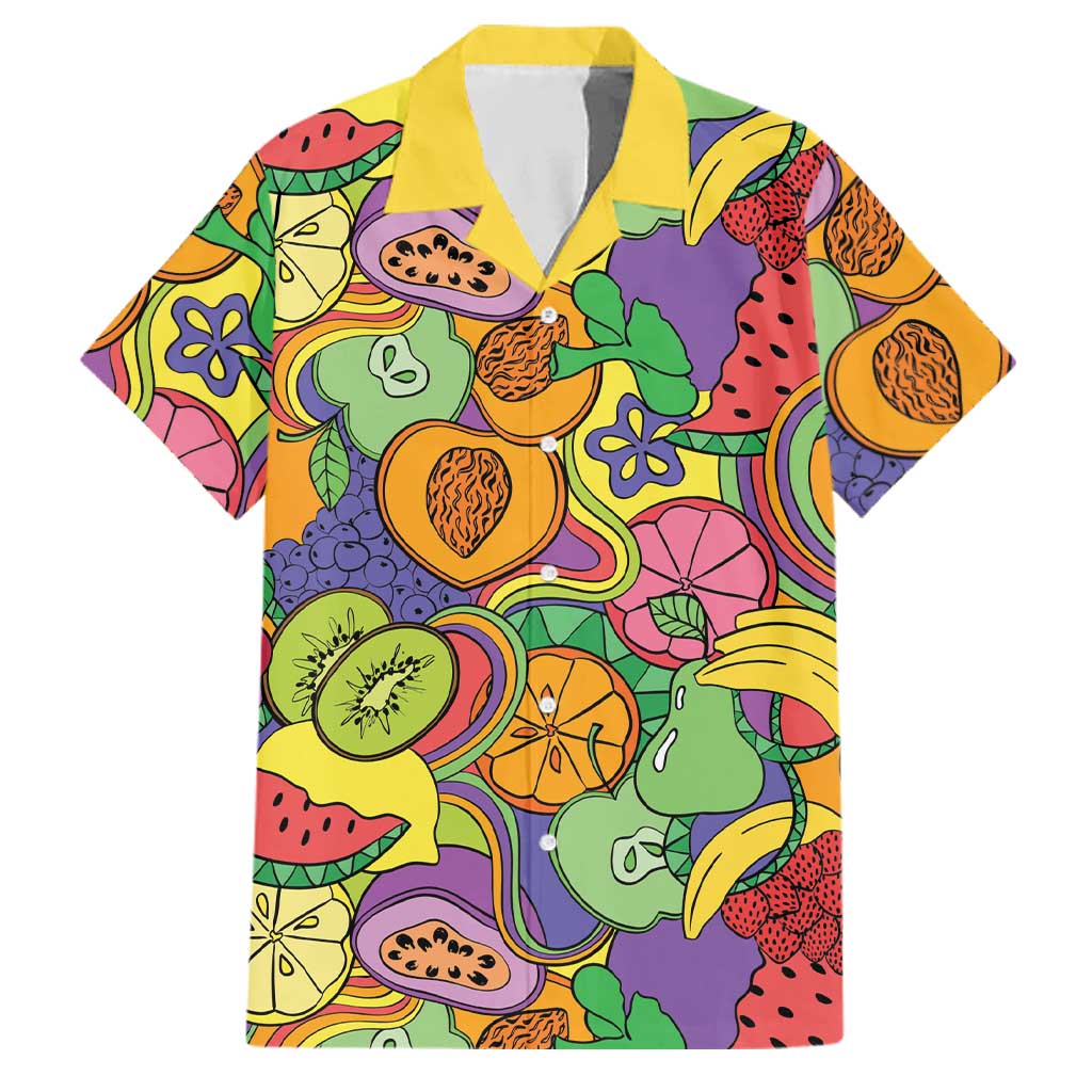 Hawaii Fruits Hippie Style Family Matching Off Shoulder Maxi Dress and Hawaiian Shirt Vibrant Colorful LT01 Dad's Shirt - Short Sleeve Multicolor - Polynesian Pride