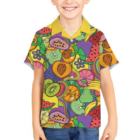 Hawaii Fruits Hippie Style Family Matching Off Shoulder Maxi Dress and Hawaiian Shirt Vibrant Colorful LT01 Son's Shirt Multicolor - Polynesian Pride