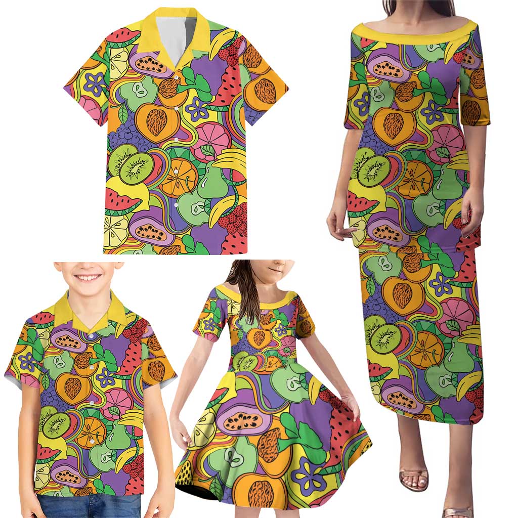 Hawaii Fruits Hippie Style Family Matching Puletasi and Hawaiian Shirt Vibrant Colorful LT01 - Polynesian Pride