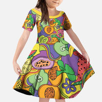 Hawaii Fruits Hippie Style Family Matching Short Sleeve Bodycon Dress and Hawaiian Shirt Vibrant Colorful LT01 Daughter's Dress Multicolor - Polynesian Pride