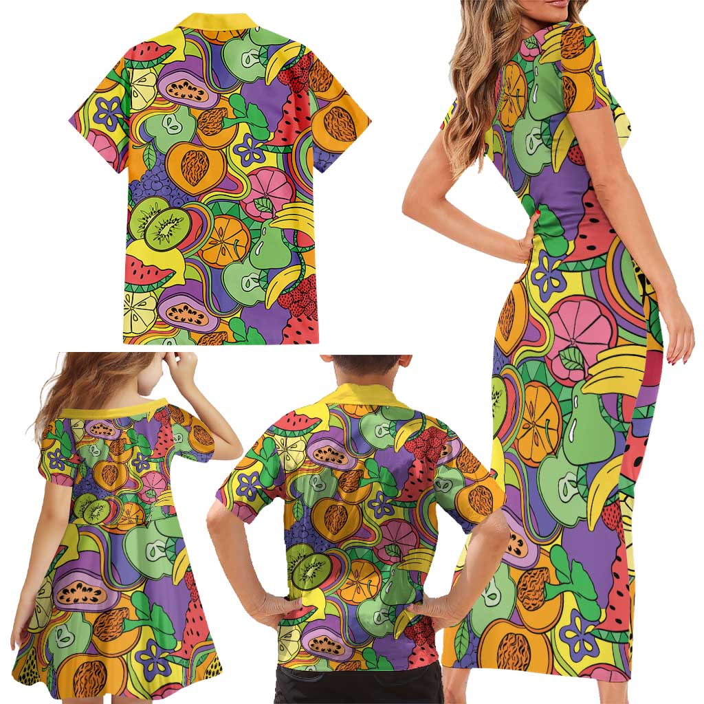 Hawaii Fruits Hippie Style Family Matching Short Sleeve Bodycon Dress and Hawaiian Shirt Vibrant Colorful LT01 - Polynesian Pride
