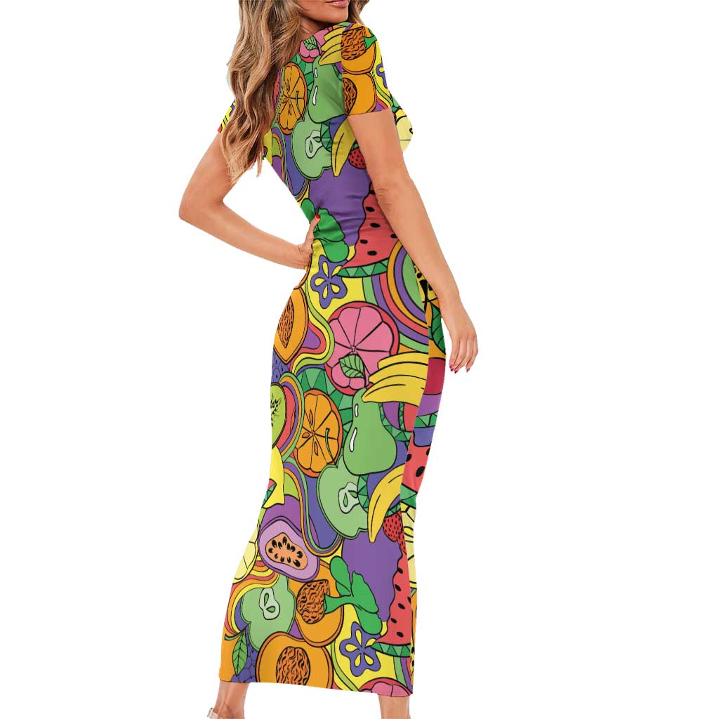 Hawaii Fruits Hippie Style Family Matching Short Sleeve Bodycon Dress and Hawaiian Shirt Vibrant Colorful LT01 - Polynesian Pride