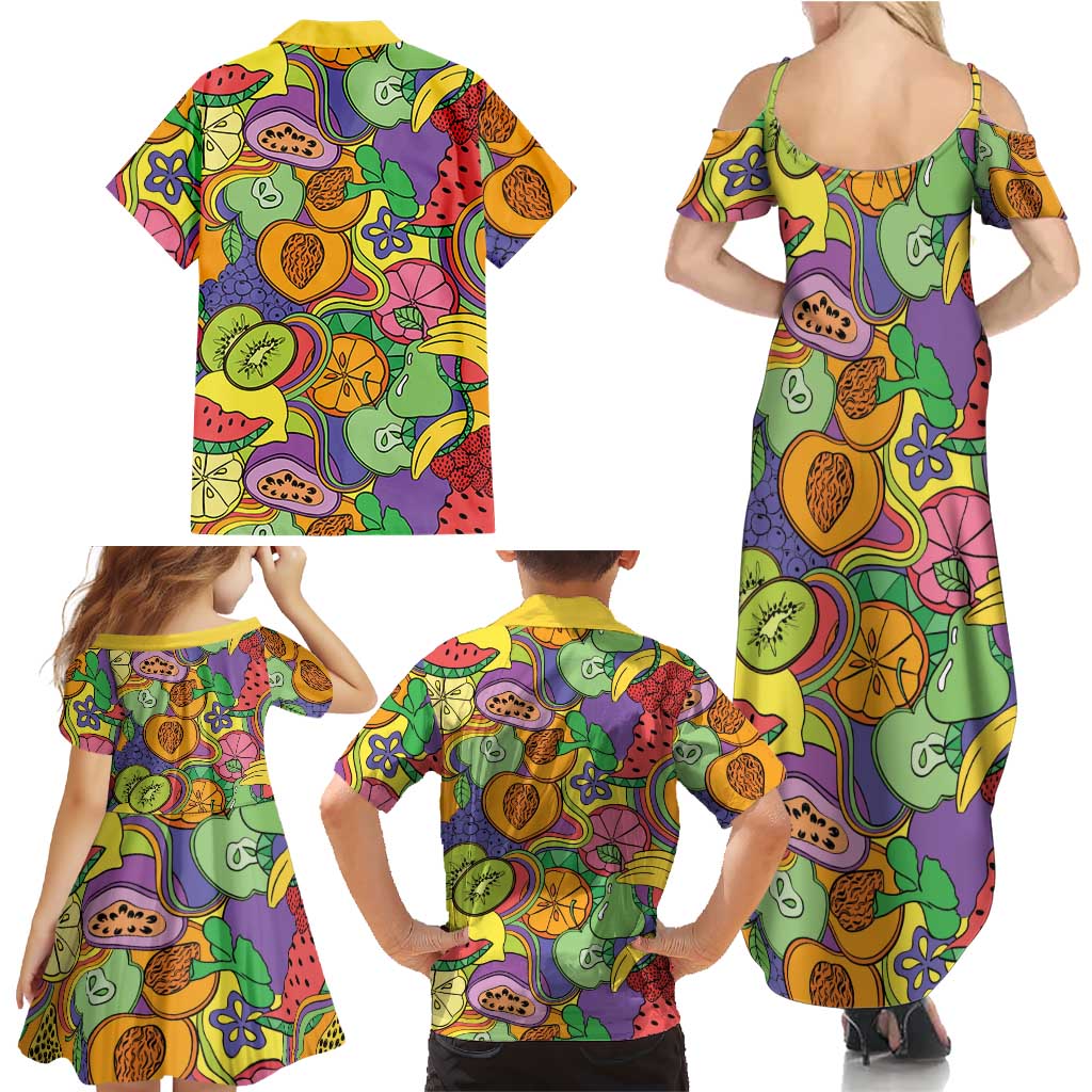 Hawaii Fruits Hippie Style Family Matching Summer Maxi Dress and Hawaiian Shirt Vibrant Colorful LT01 - Polynesian Pride