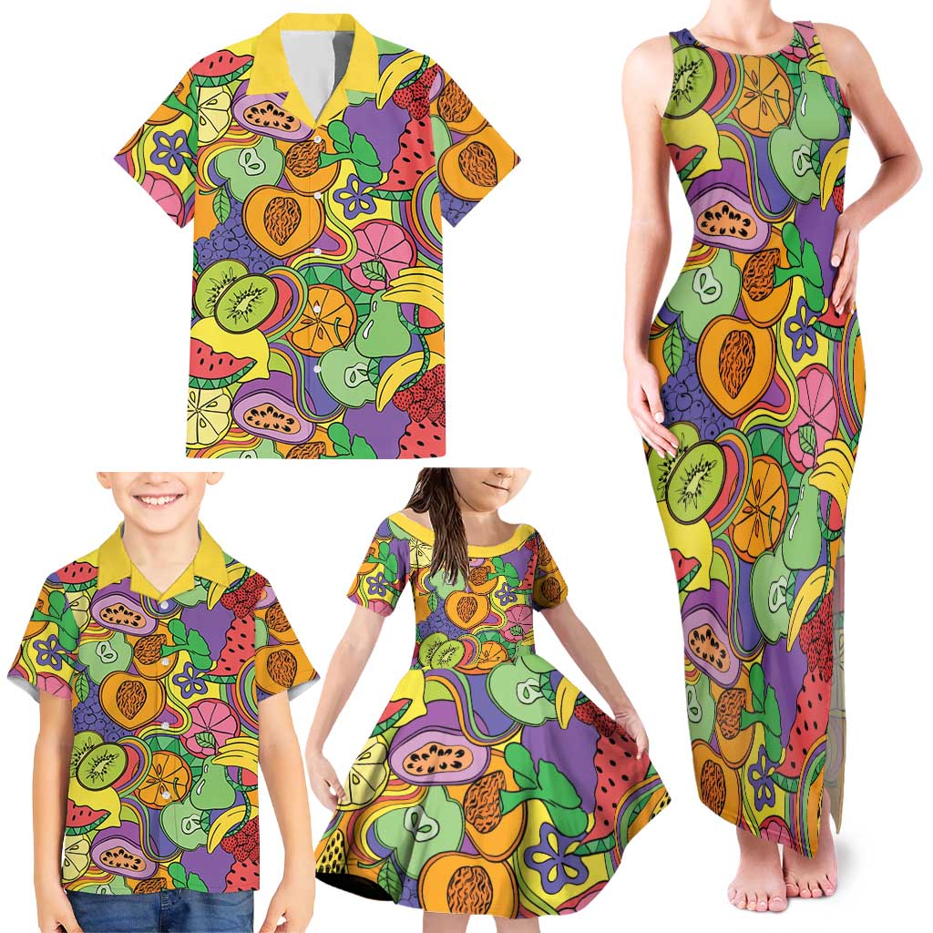 Hawaii Fruits Hippie Style Family Matching Tank Maxi Dress and Hawaiian Shirt Vibrant Colorful LT01 - Polynesian Pride