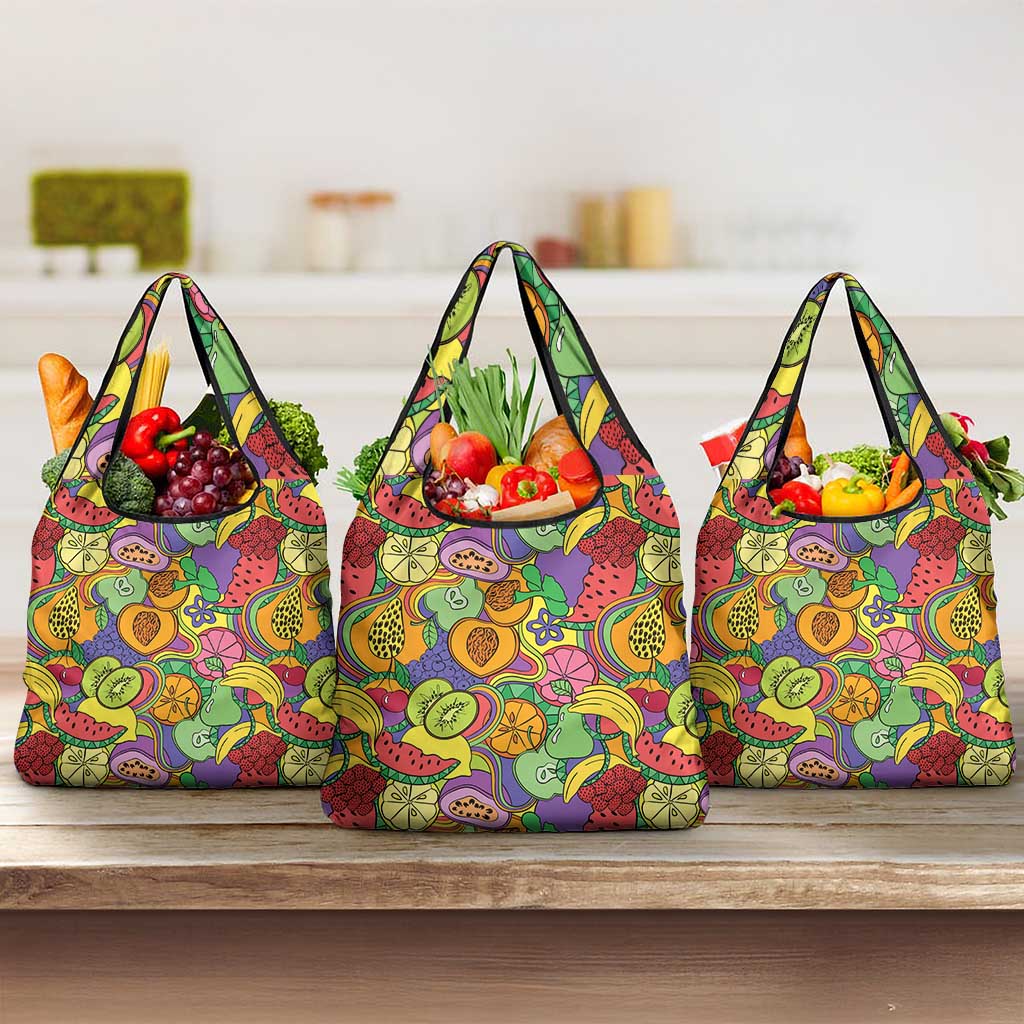 Hawaii Fruits Hippie Style Grocery Bag Vibrant Colorful