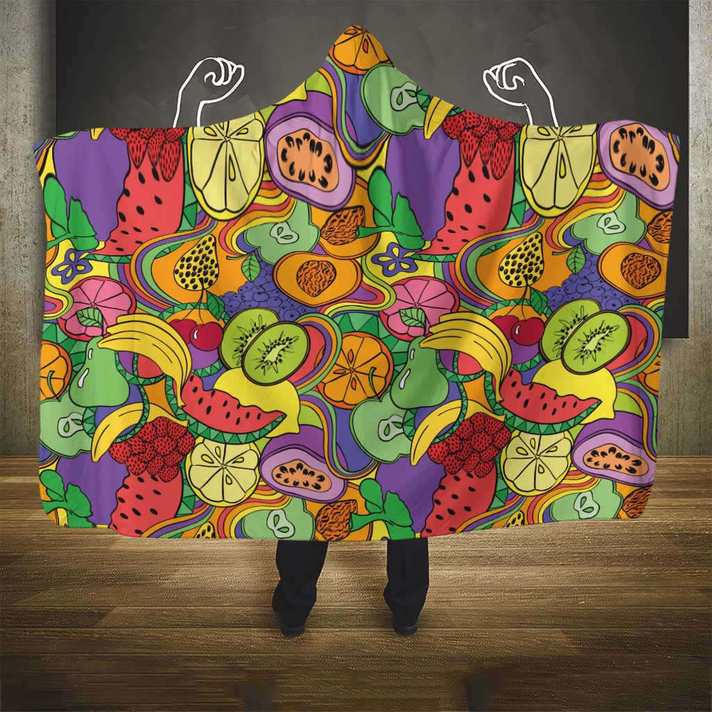 Hawaii Fruits Hippie Style Hooded Blanket Vibrant Colorful