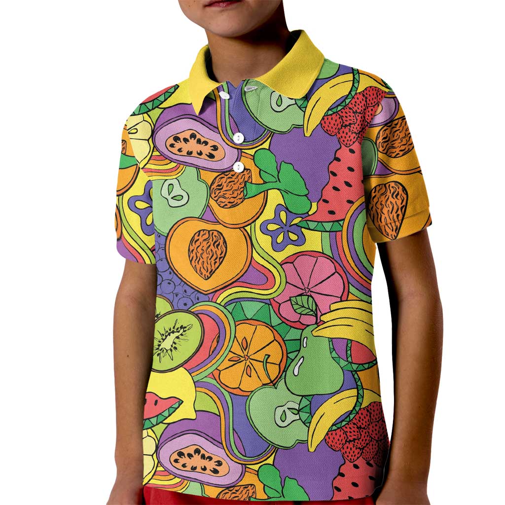 Hawaii Fruits Hippie Style Kid Polo Shirt Vibrant Colorful