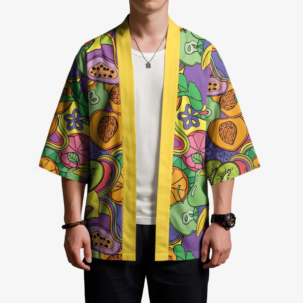 Hawaii Fruits Hippie Style Kimono Vibrant Colorful