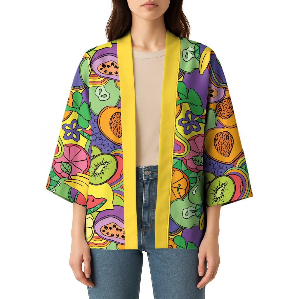 Hawaii Fruits Hippie Style Kimono Vibrant Colorful