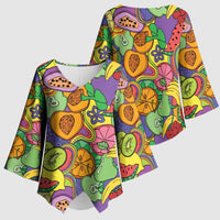 Hawaii Fruits Hippie Style Kimono Sleeve Blouse Vibrant Colorful