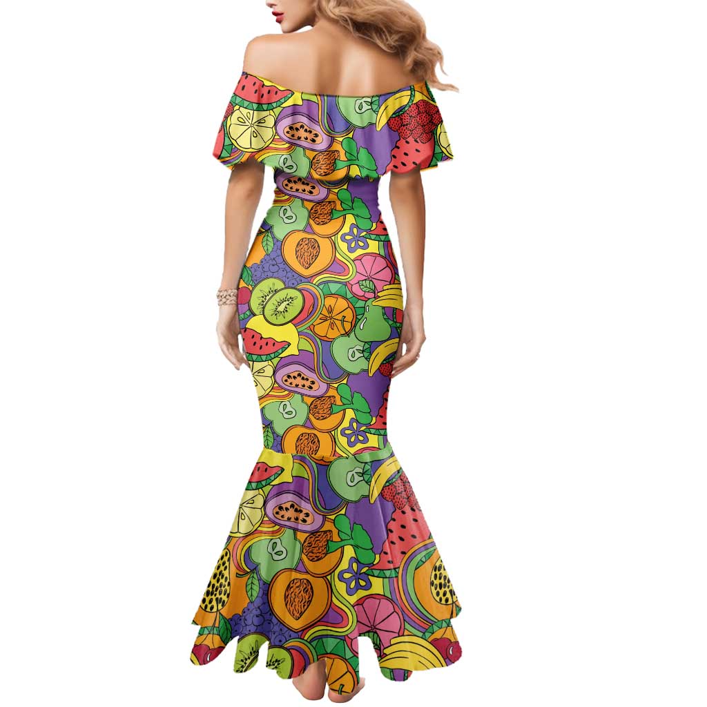 Hawaii Fruits Hippie Style Mermaid Dress Vibrant Colorful