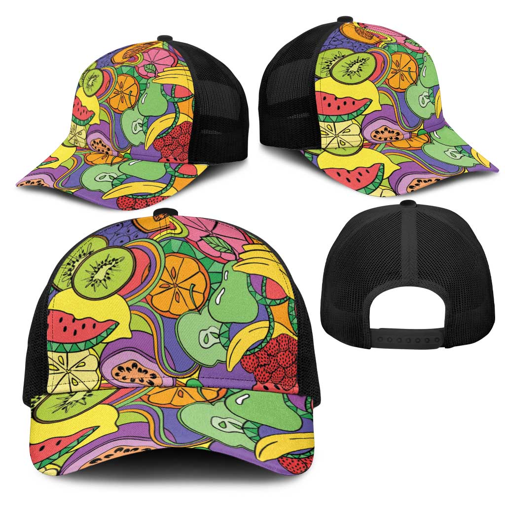 Hawaii Fruits Hippie Style Mesh Trucker Cap Vibrant Colorful