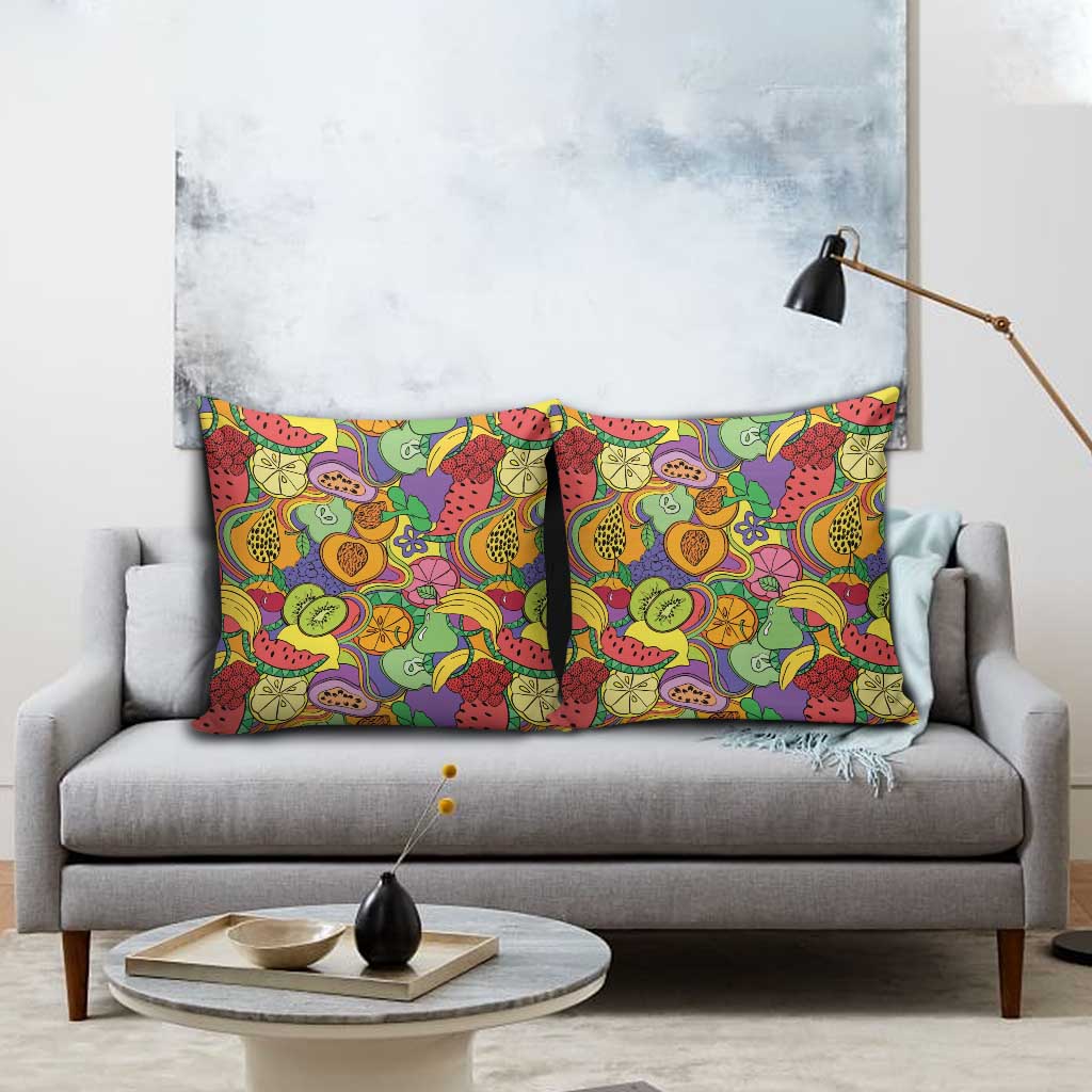Hawaii Fruits Hippie Style Pillow Cover Vibrant Colorful
