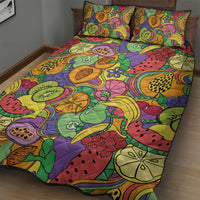 Hawaii Fruits Hippie Style Quilt Bed Set Vibrant Colorful