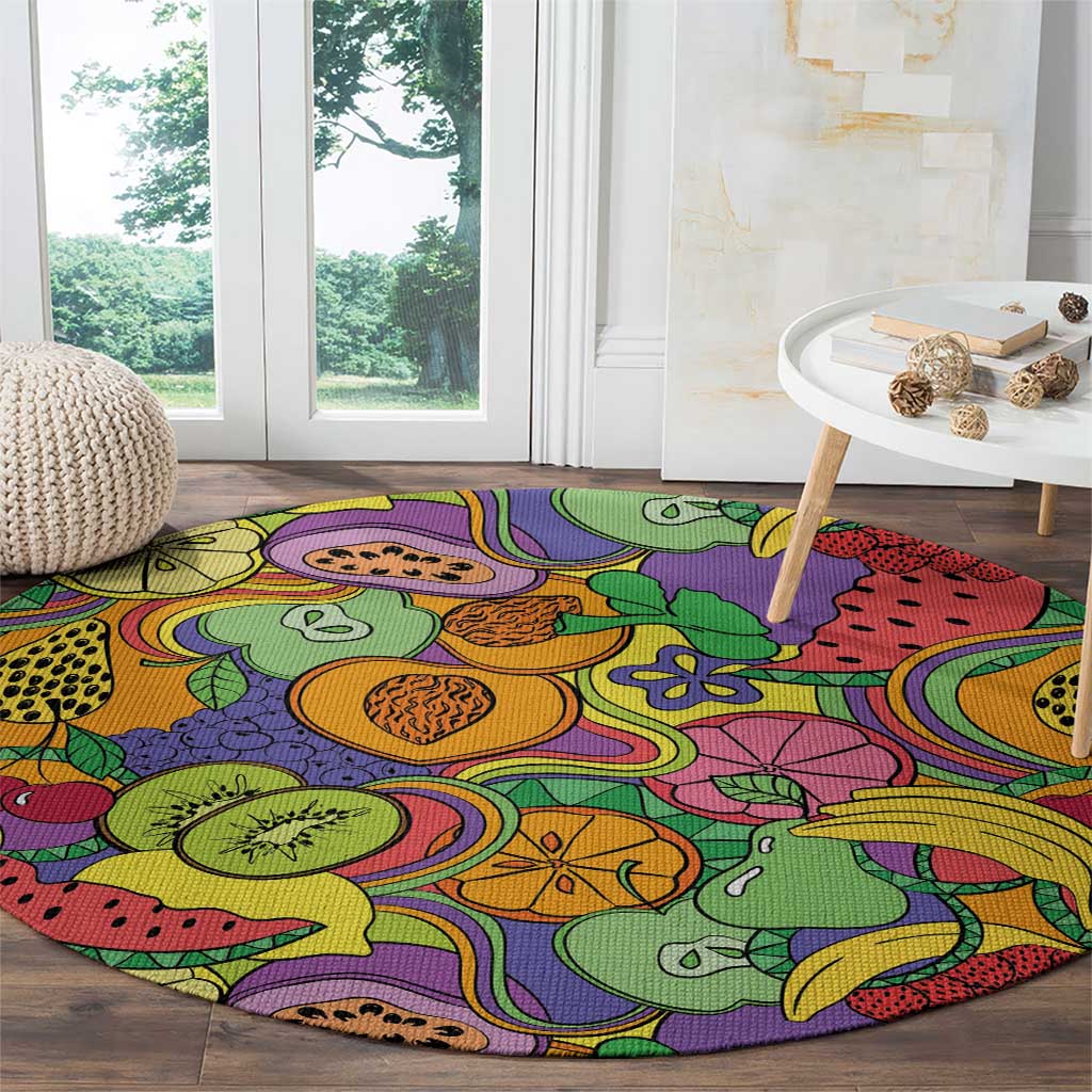 Hawaii Fruits Hippie Style Round Carpet Vibrant Colorful