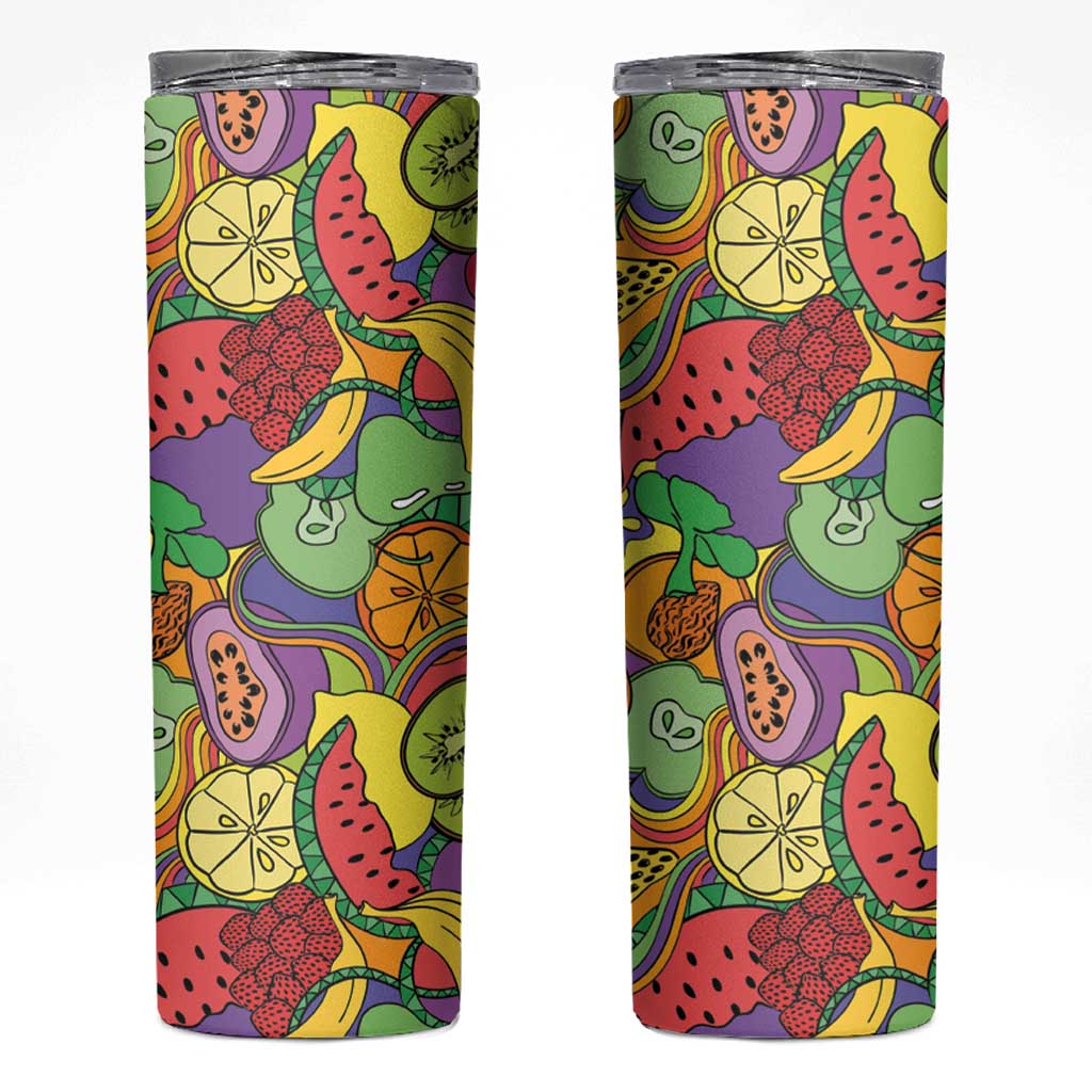 Hawaii Fruits Hippie Style Skinny Tumbler Vibrant Colorful