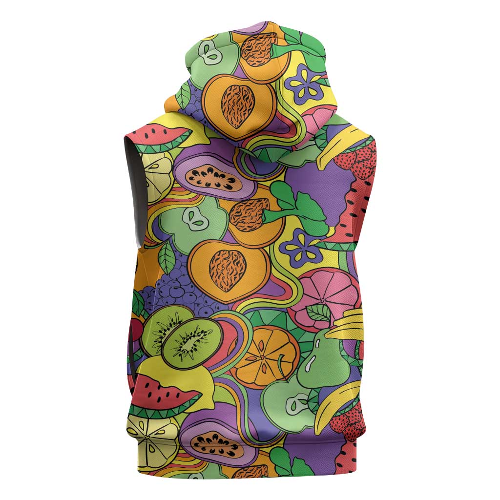 Hawaii Fruits Hippie Style Sleeveless Zip Hoodie Vibrant Colorful