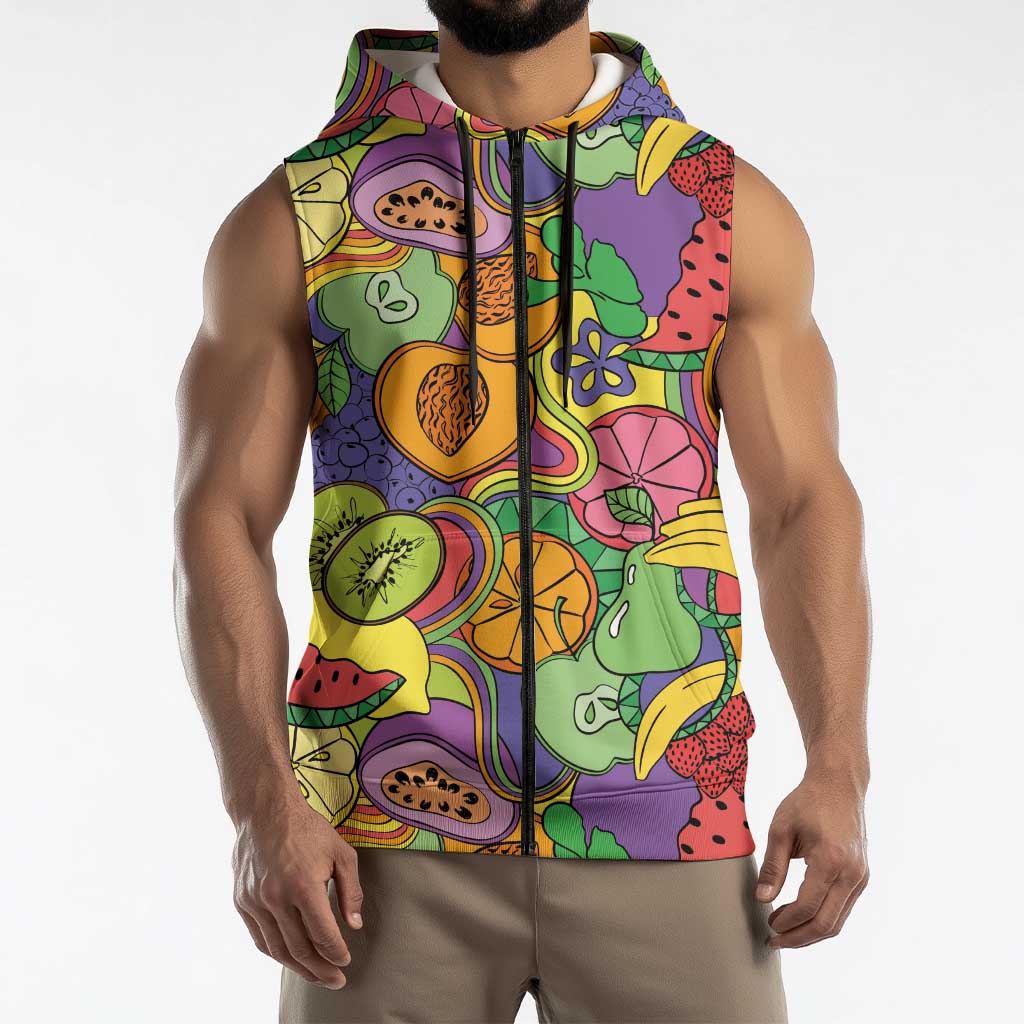 Hawaii Fruits Hippie Style Sleeveless Zip Hoodie Vibrant Colorful