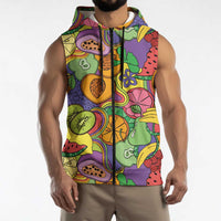 Hawaii Fruits Hippie Style Sleeveless Zip Hoodie Vibrant Colorful
