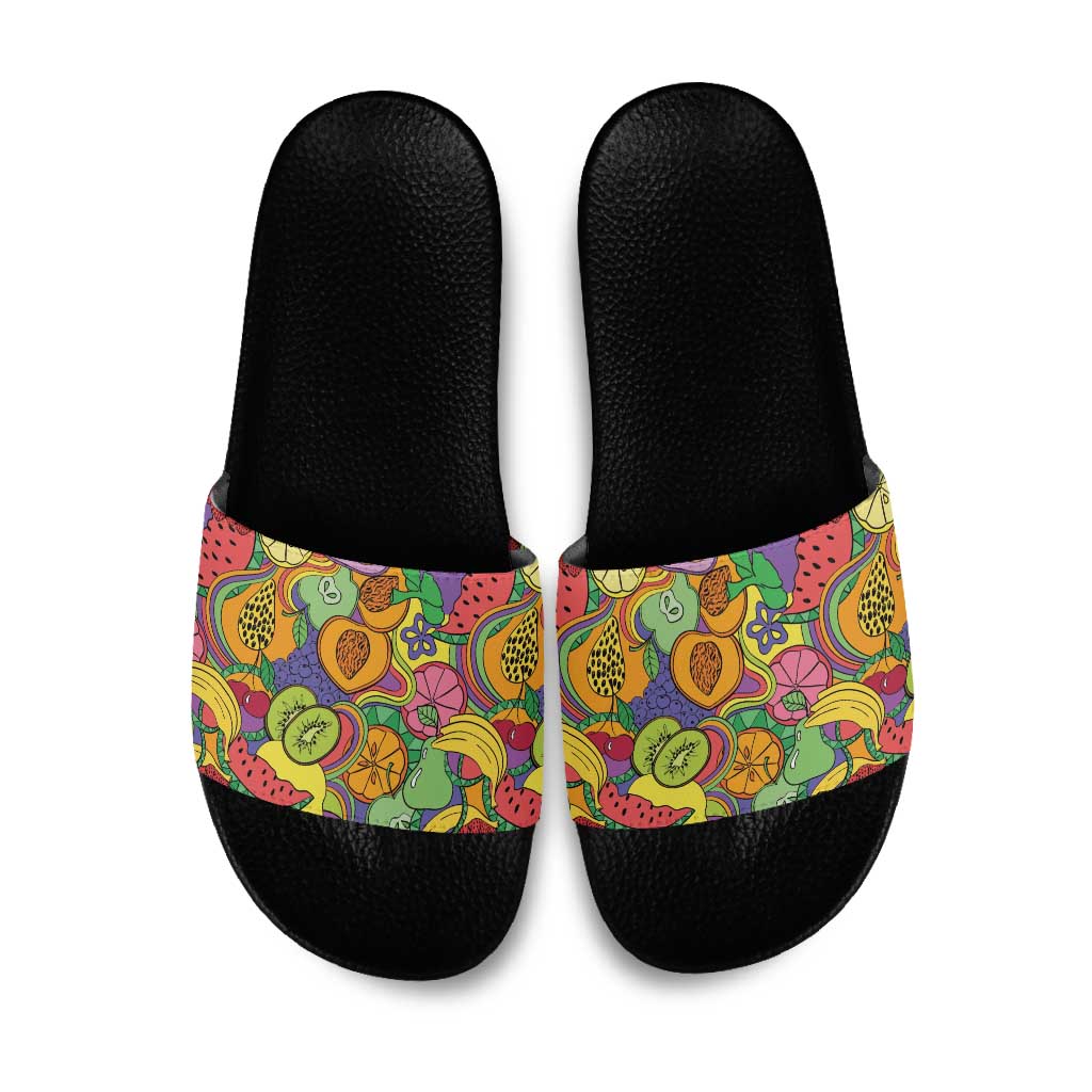 Hawaii Fruits Hippie Style Slide Sandals Vibrant Colorful