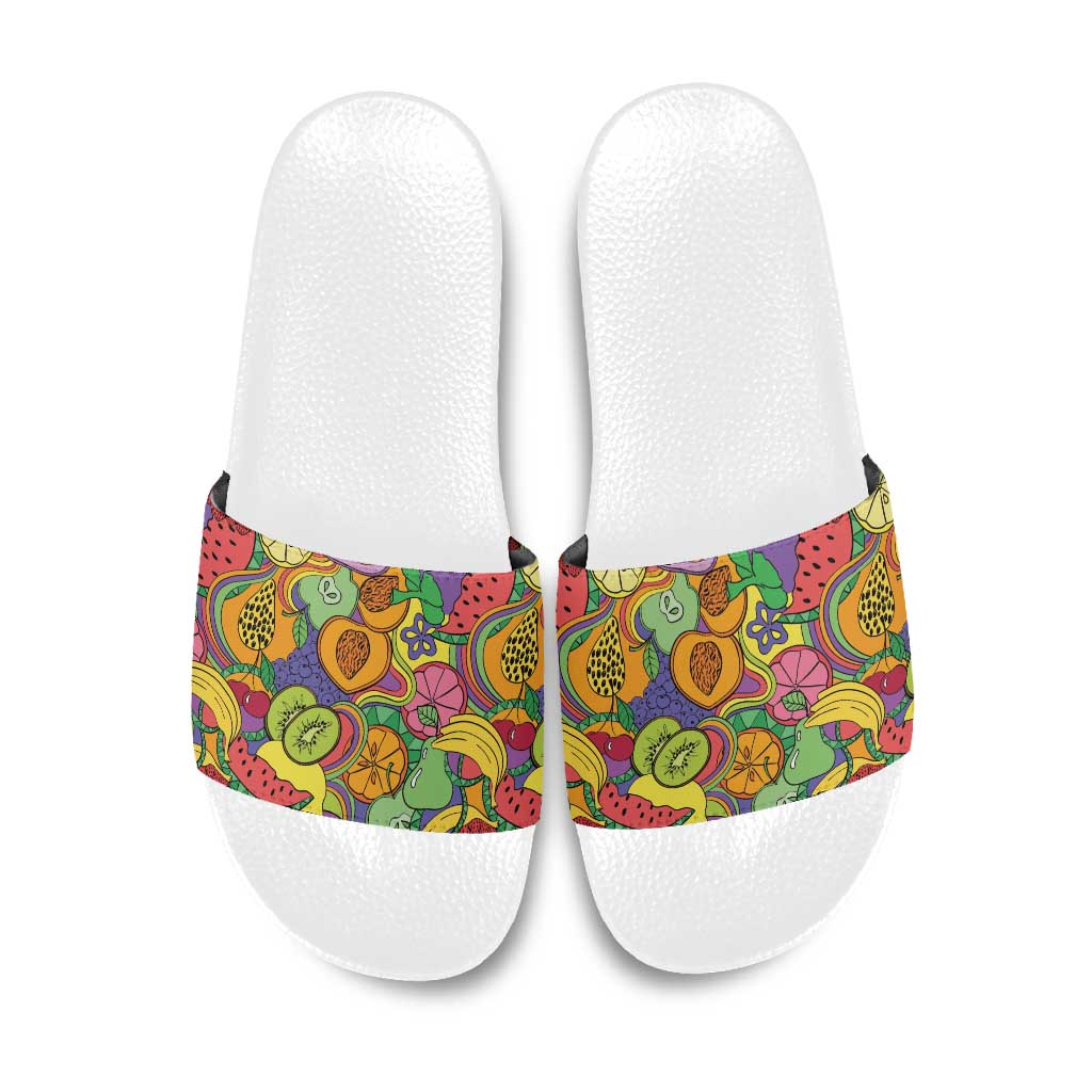 Hawaii Fruits Hippie Style Slide Sandals Vibrant Colorful