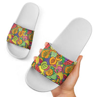 Hawaii Fruits Hippie Style Slide Sandals Vibrant Colorful