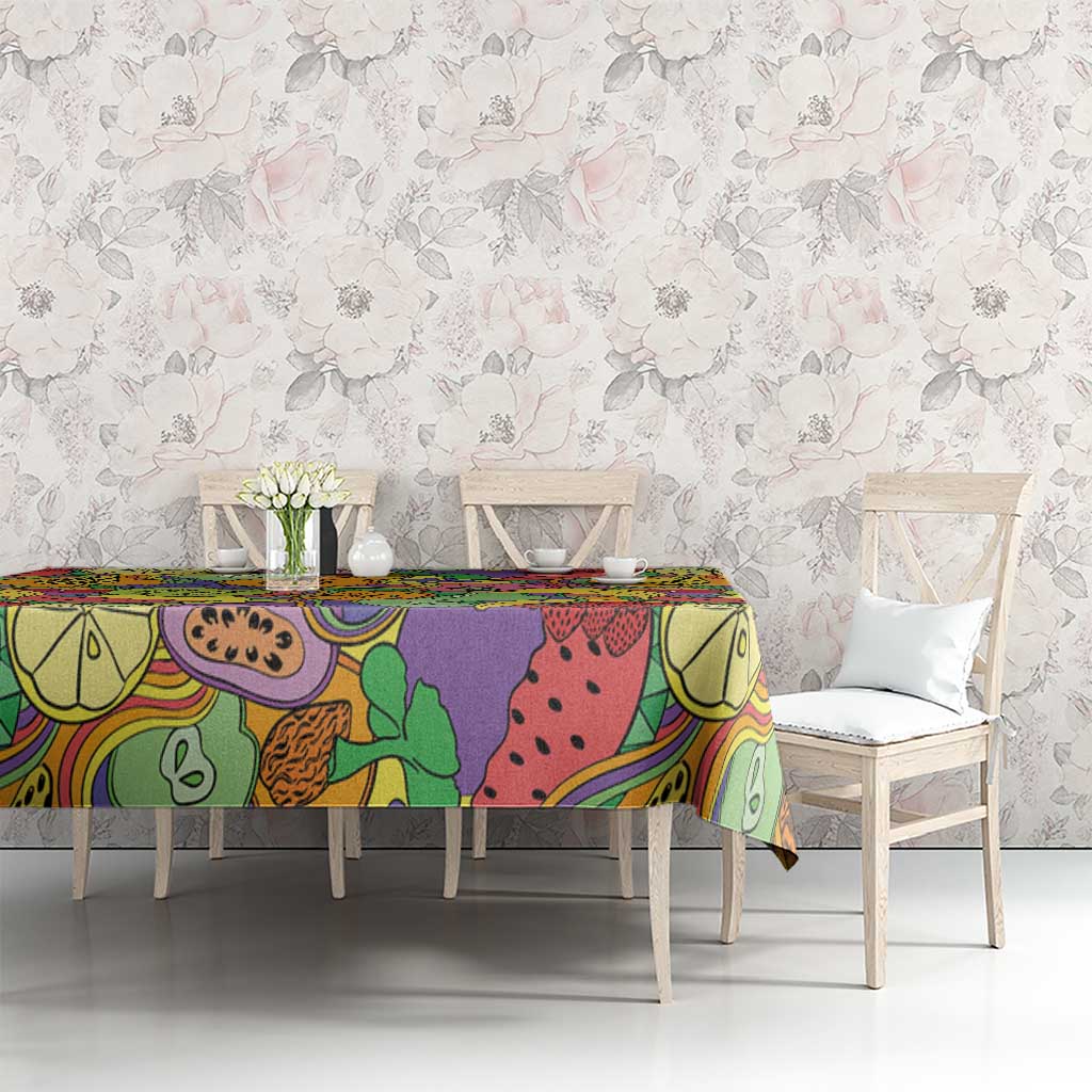 Hawaii Fruits Hippie Style Tablecloth Vibrant Colorful