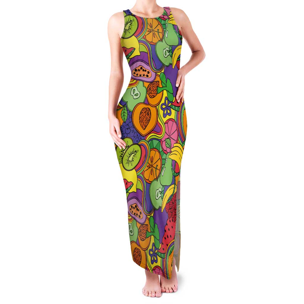 Hawaii Fruits Hippie Style Tank Maxi Dress Vibrant Colorful