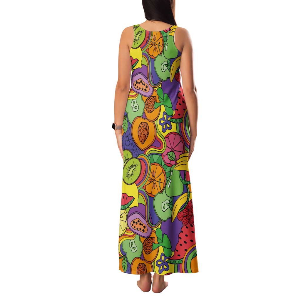 Hawaii Fruits Hippie Style Tank Maxi Dress Vibrant Colorful