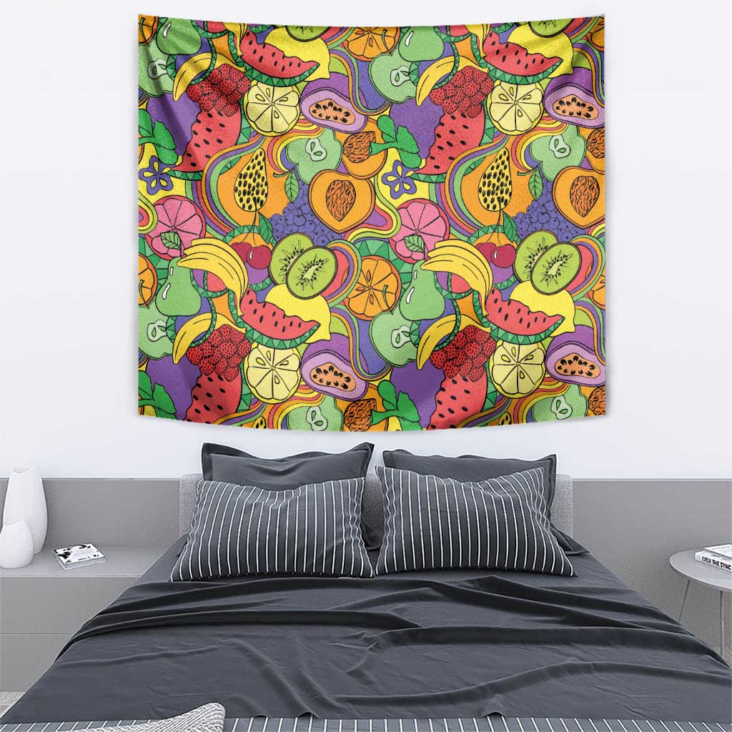 Hawaii Fruits Hippie Style Tapestry Vibrant Colorful