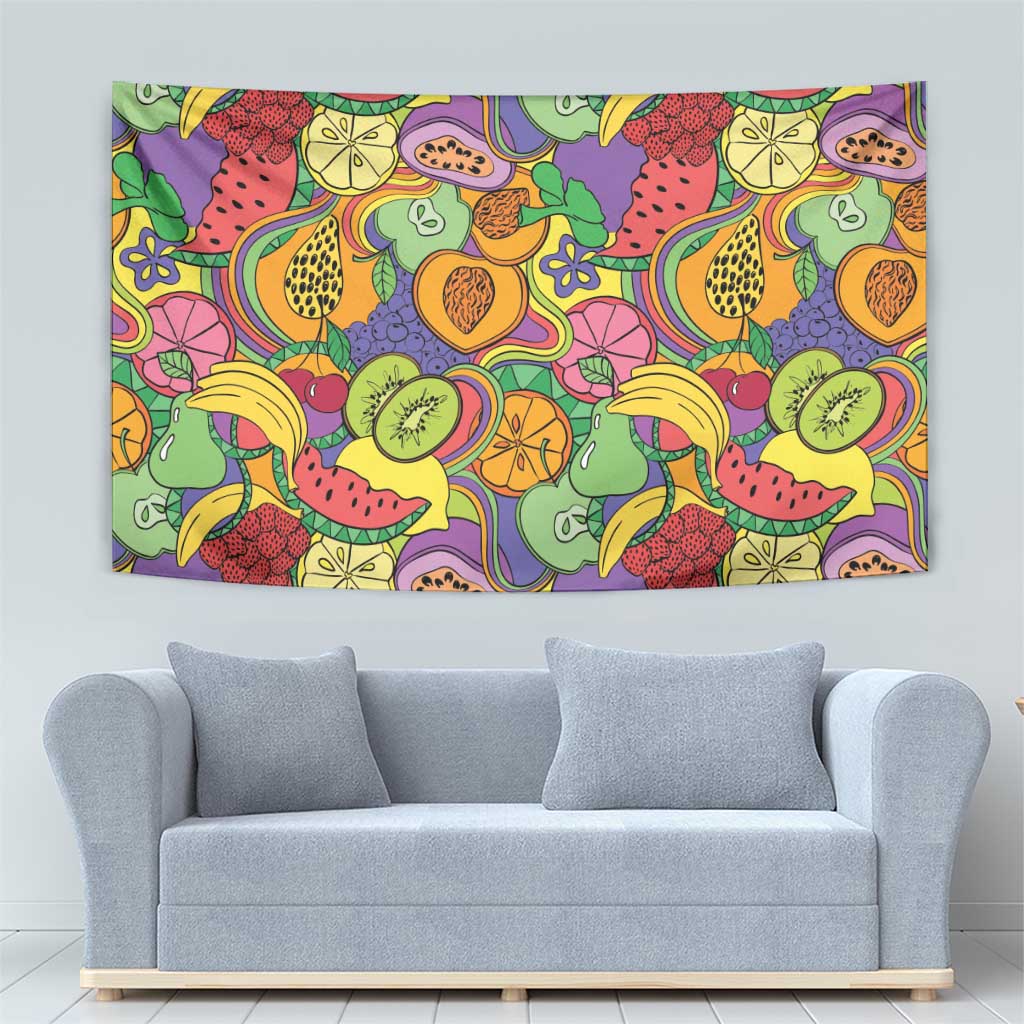 Hawaii Fruits Hippie Style Tapestry Vibrant Colorful