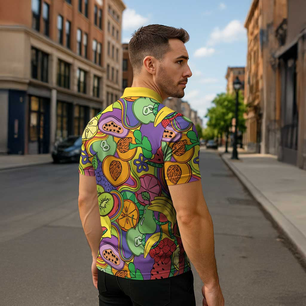 Hawaii Fruits Hippie Style Zipper Polo Shirt Vibrant Colorful