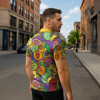 Hawaii Fruits Hippie Style Zipper Polo Shirt Vibrant Colorful