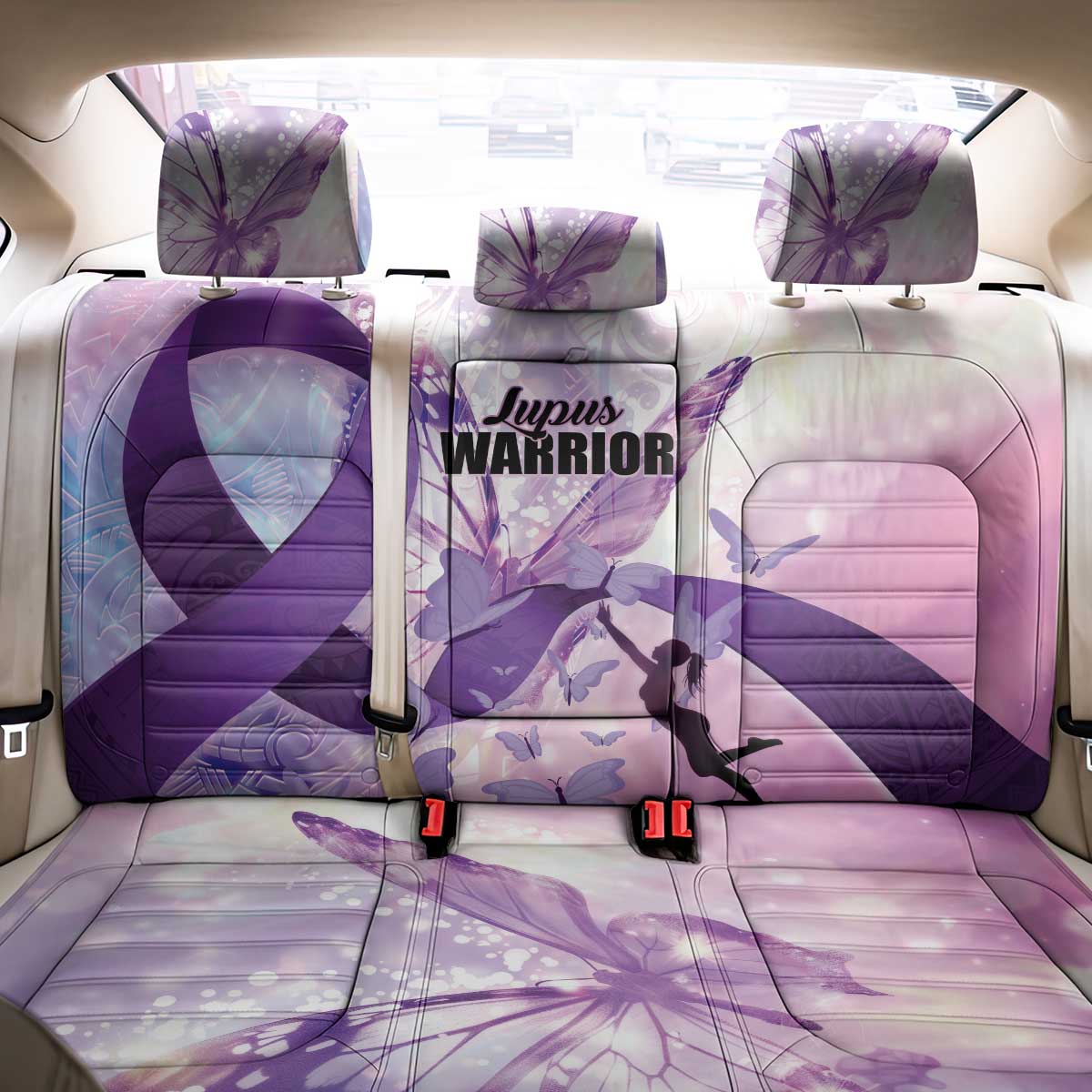 Polynesian Lupus Awareness Back Car Seat Cover Butterfly Hologram Lupus Warrior