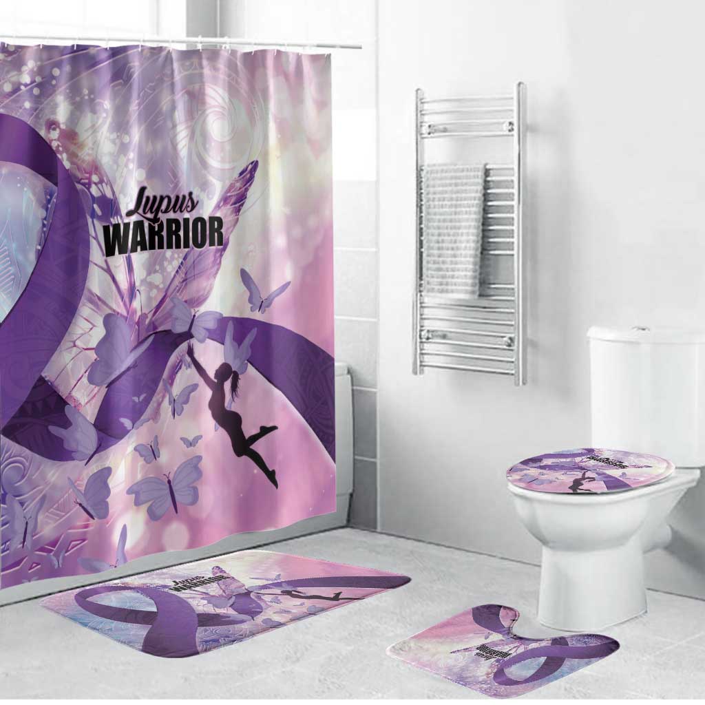 Polynesian Lupus Awareness Bathroom Set Butterfly Hologram Lupus Warrior
