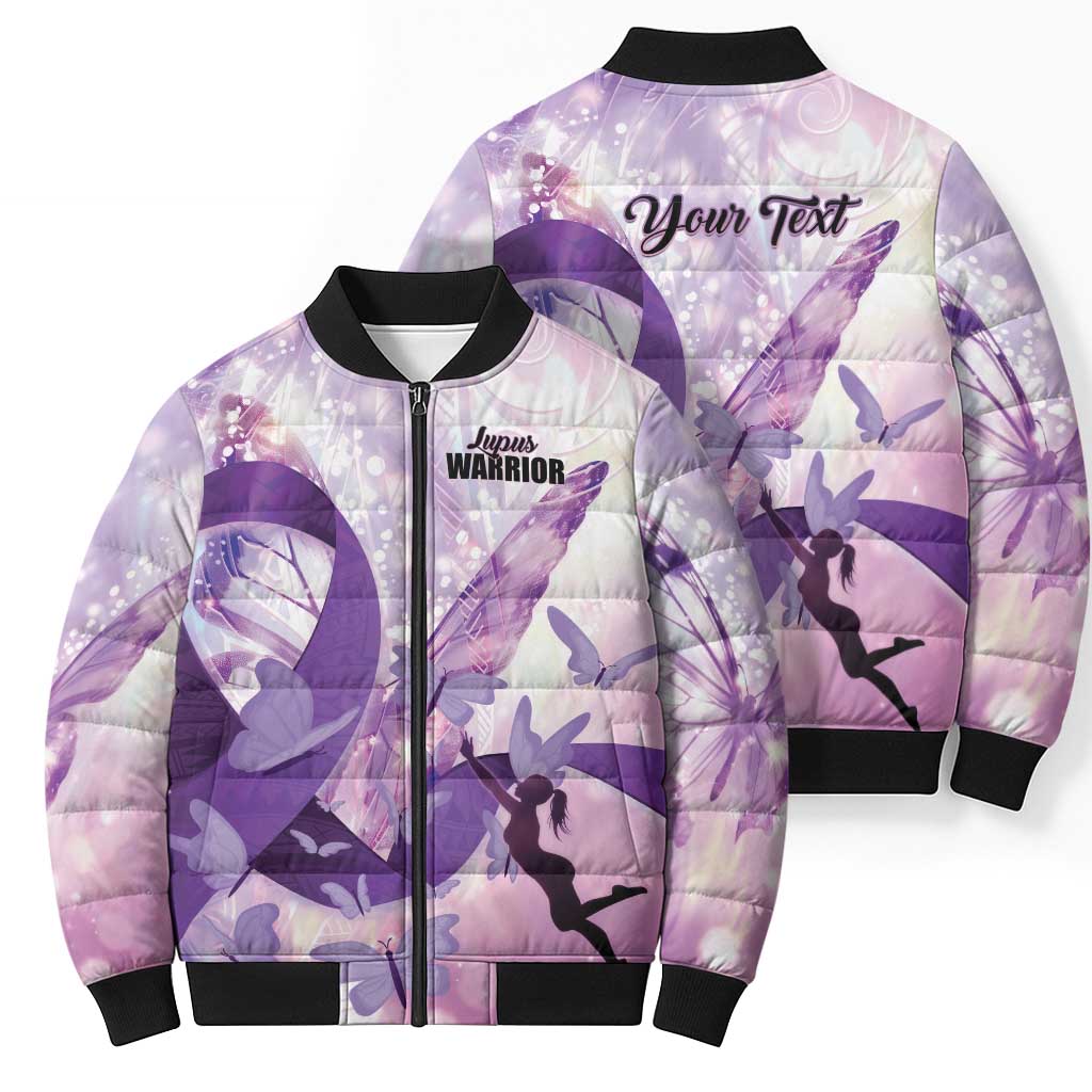 Personalized Polynesian Lupus Awareness Bomber Puffer Jacket Butterfly Hologram Lupus Warrior