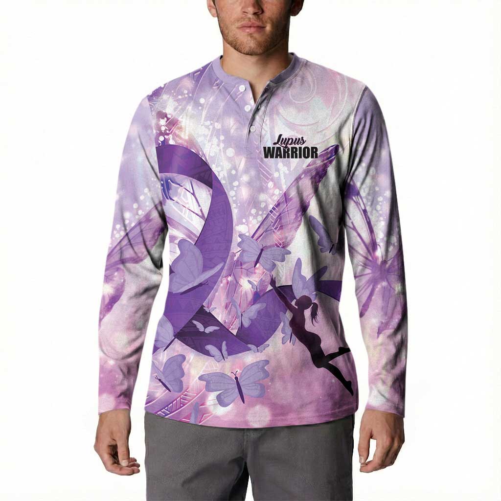 Personalized Polynesian Lupus Awareness Button Sweatshirt Butterfly Hologram Lupus Warrior