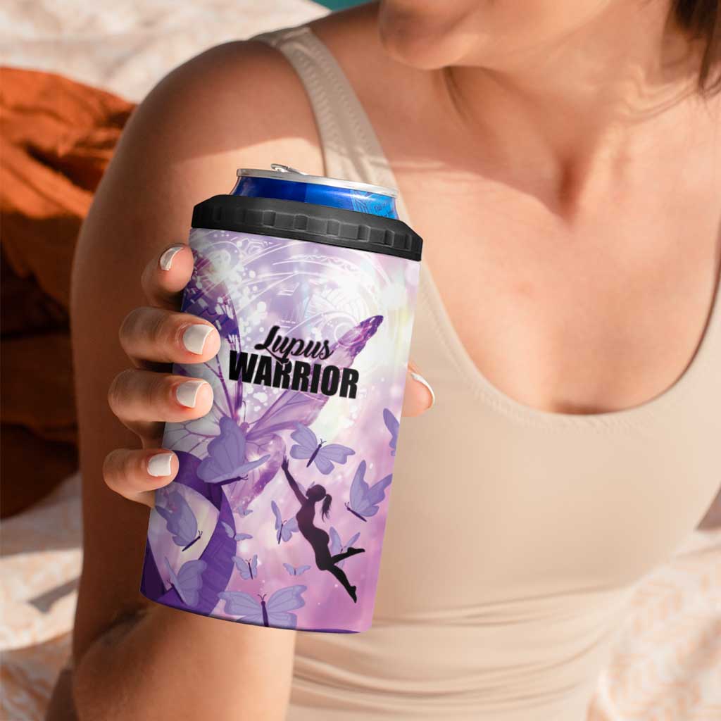 Personalized Polynesian Lupus Awareness 4 in 1 Can Cooler Tumbler Butterfly Hologram Lupus Warrior