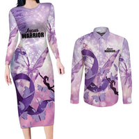 Personalized Polynesian Lupus Awareness Couples Matching Long Sleeve Bodycon Dress and Long Sleeve Button Shirt Butterfly Hologram Lupus Warrior