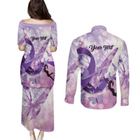 Personalized Polynesian Lupus Awareness Couples Matching Puletasi and Long Sleeve Button Shirt Butterfly Hologram Lupus Warrior
