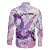Personalized Polynesian Lupus Awareness Family Matching Off Shoulder Short Dress and Hawaiian Shirt Butterfly Hologram Lupus Warrior